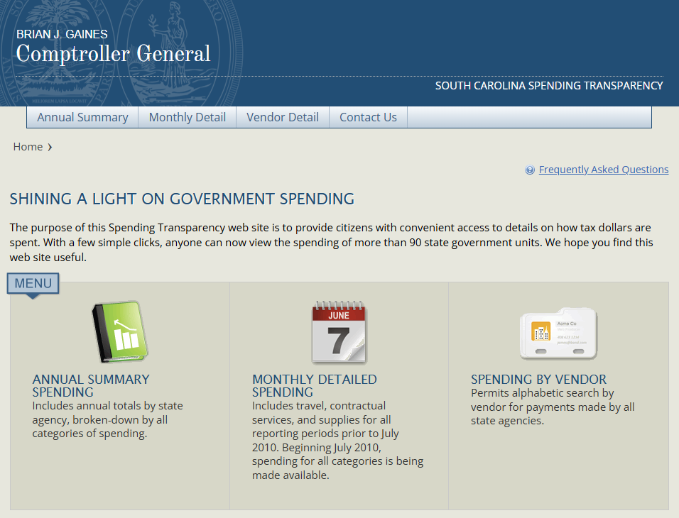 A screenshot of the Comptroller General's Spending Transparency website.